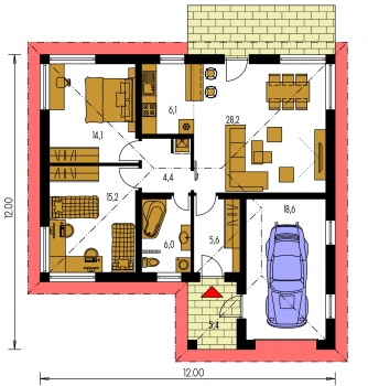 Spiegelverkehrter Entwurf | Grundriss des Erdgeschosses - BUNGALOW 34